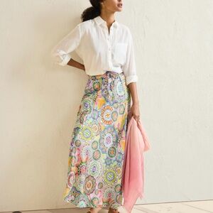 Johnny Was Colorful Floral Maxi Silk Skirt